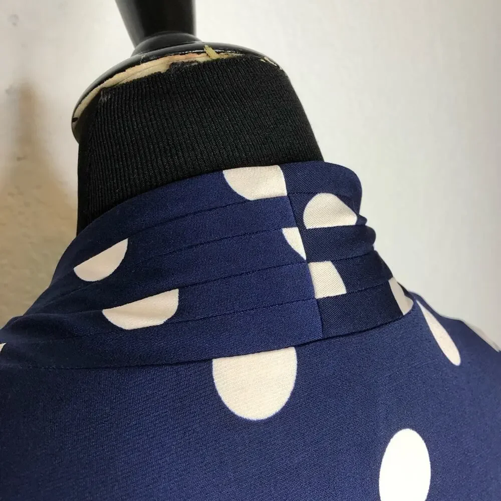 Eliza J navy blue cream tan polka dot faux wrap dress size 14